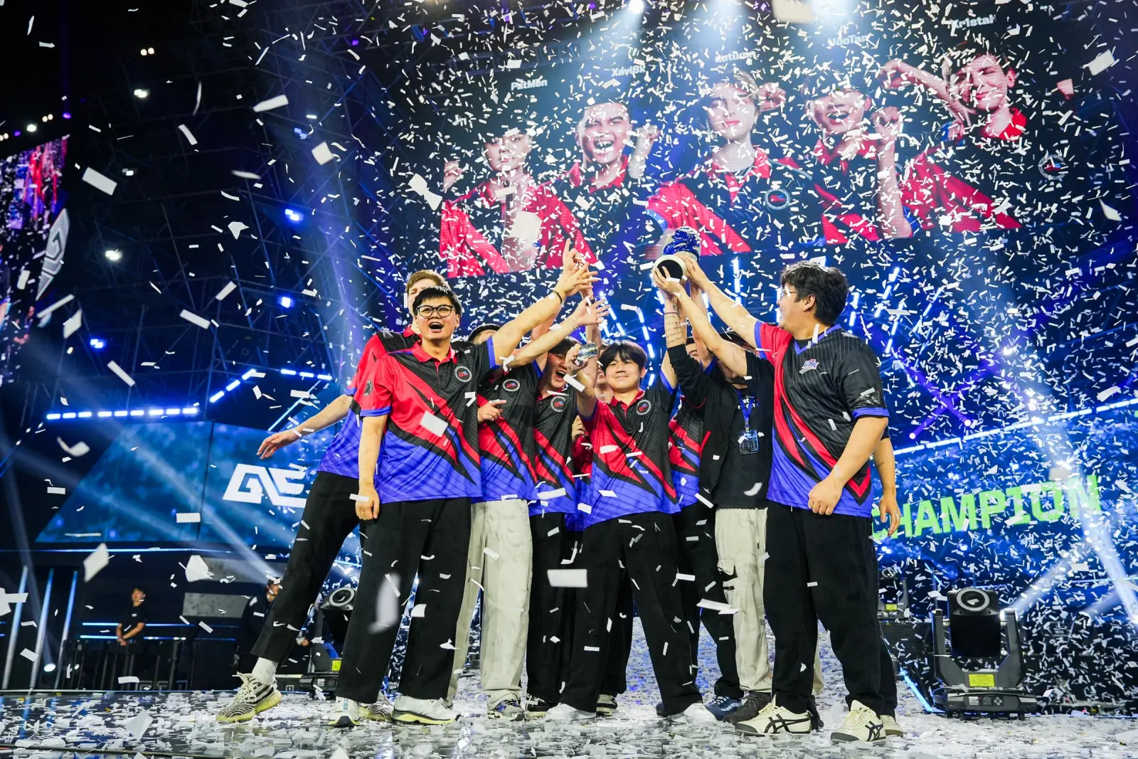 GE players lift the Pacific trophy in a storm of confetti