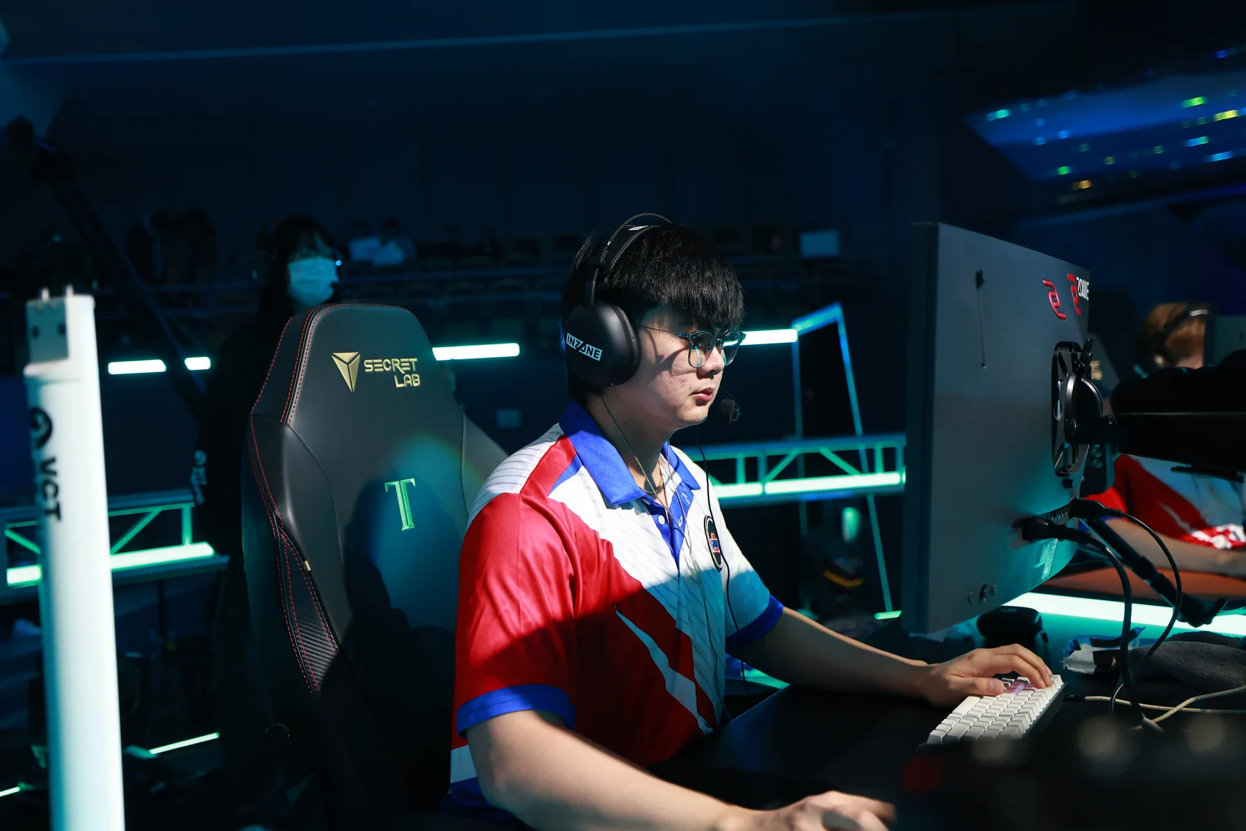 Global Esports player competing with the VCT stage visible behind him